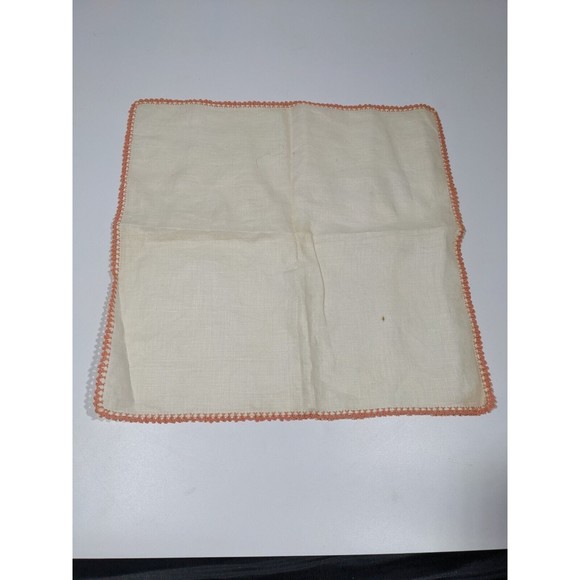 Vintage Handkerchief Hanky Peach Crochet Border Pocket Scarf Handmade 11.5 inch - Picture 4 of 7